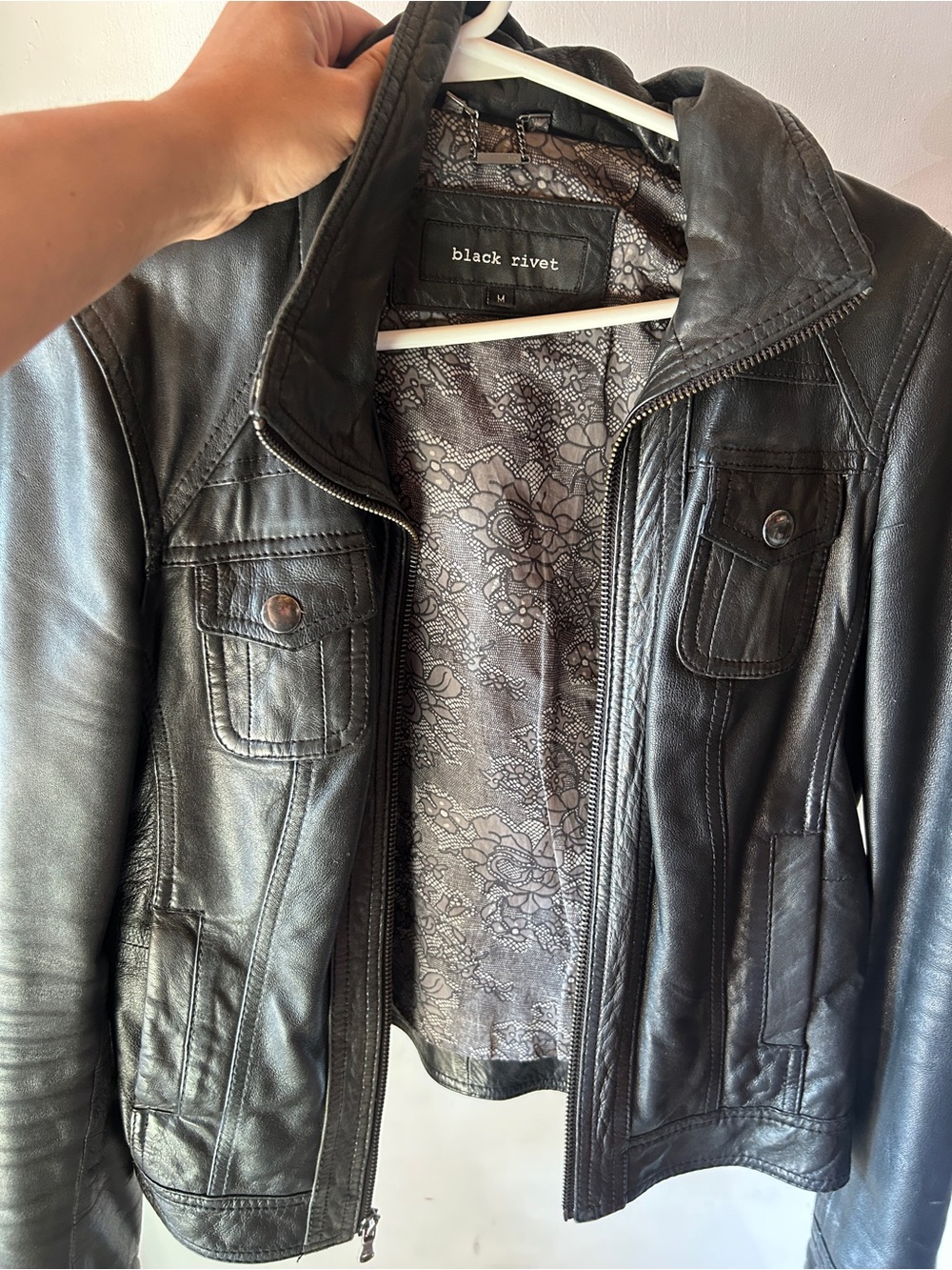 Black Rivet Women's Black Leather Zip-Front Jacket